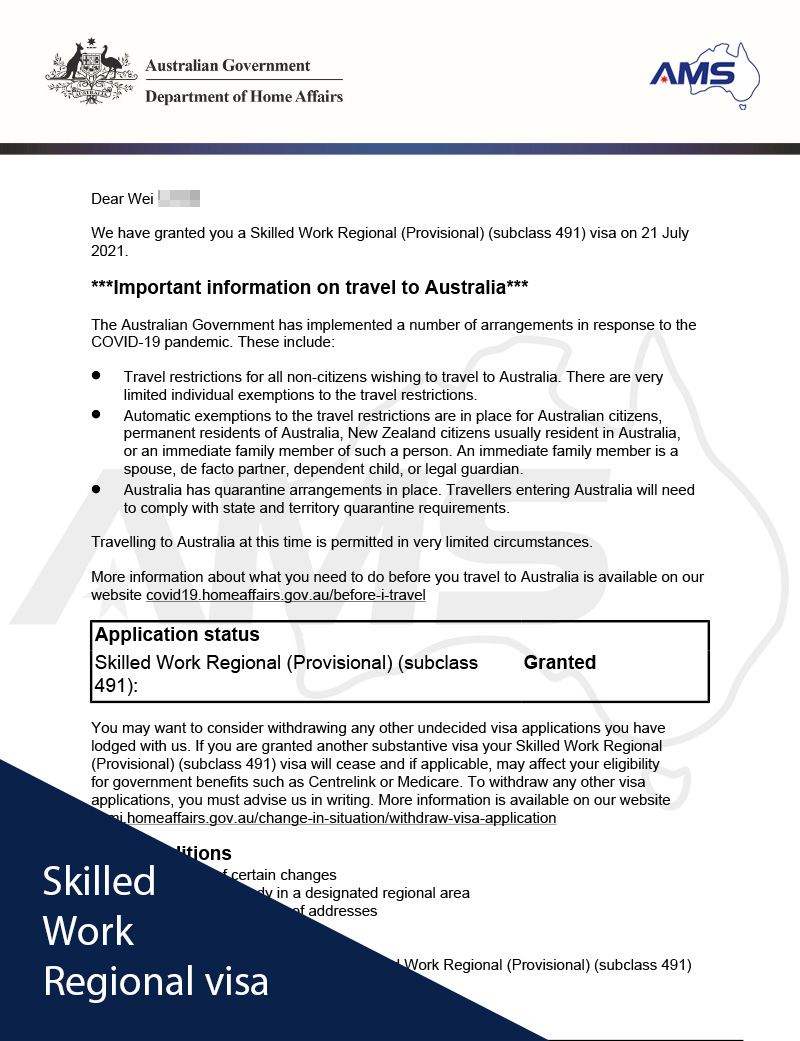 Updated Skilled Work Regional Visa (subclass 491) In NSW - AMS